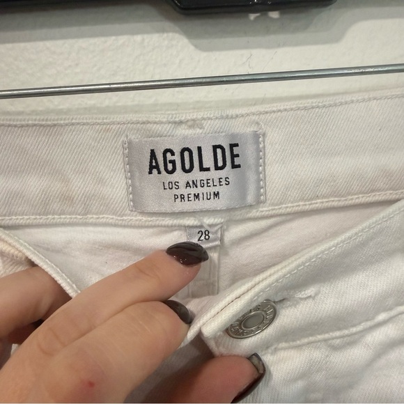 Agolde Nico High Rise Slim Fit White Jeans Raw Hem 28 - Picture 3 of 8